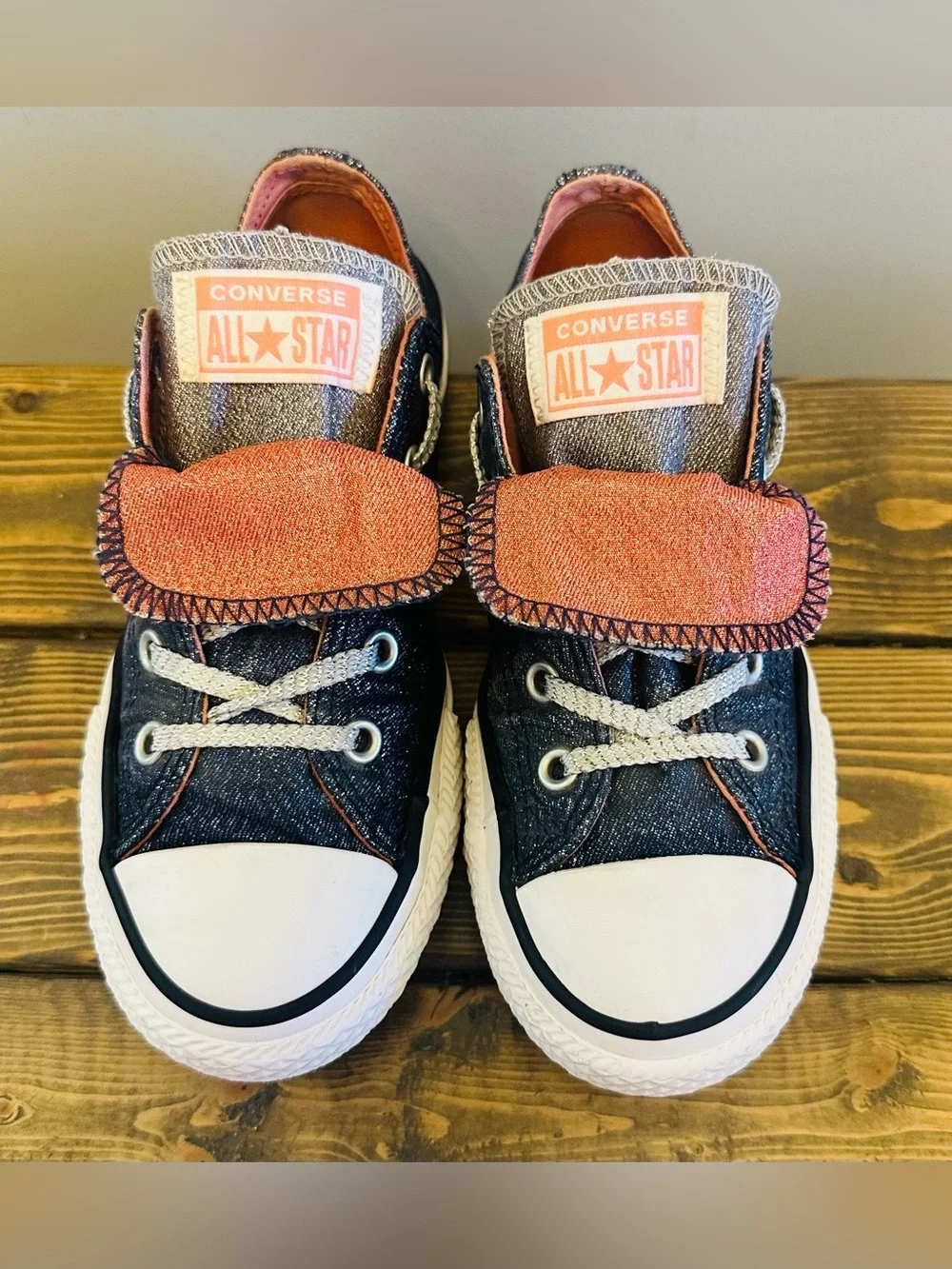 Converse Chuck Taylor All Star Double Tongue OX Shoes Navy/Sunblush Size 1 Kids
